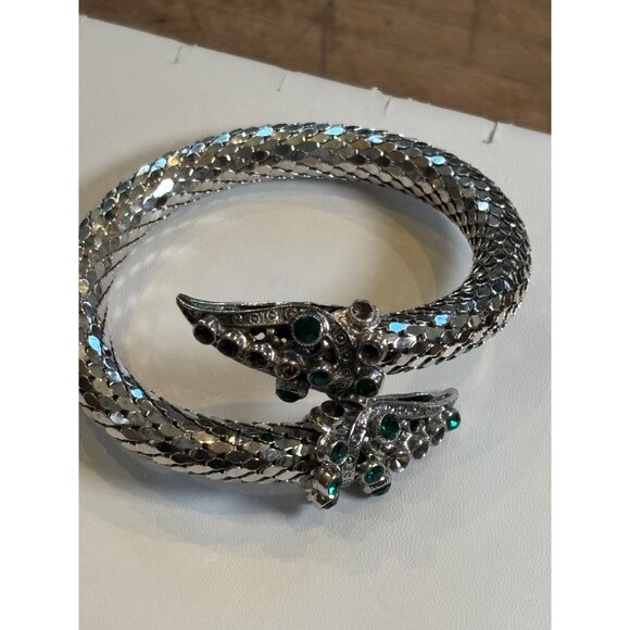 Silver Cobra Head Bracelet With Green Gem Accents & Hinged Design **missing ston - Picture 10 of 10